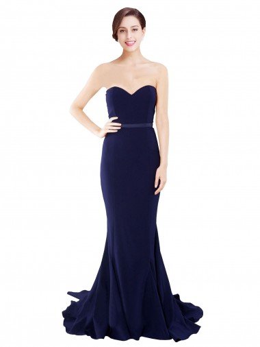 Strapless Sweetheart Neckline Crepe Bridesmaid Dress / Prom Dress with Satin Waistband Essex