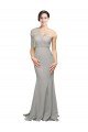 Long Sweep Train Sweetheart Formal Crepe Bridesmaid Dress / Prom Dress with Tulle One Shoulder Essex