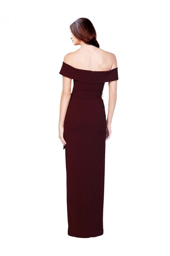 Off the Shoulder Long Formal Crepe Bridesmaid Dress / Prom Dress with Waist Tie Essex