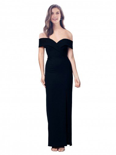 Off the Shoulder Long Full Length Formal Crepe Bridesmaid Dress / Prom Dress with Side Split Essex