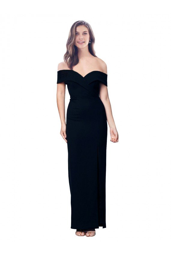 Off the Shoulder Long Full Length Formal Crepe Bridesmaid Dress / Prom Dress with Side Split Essex