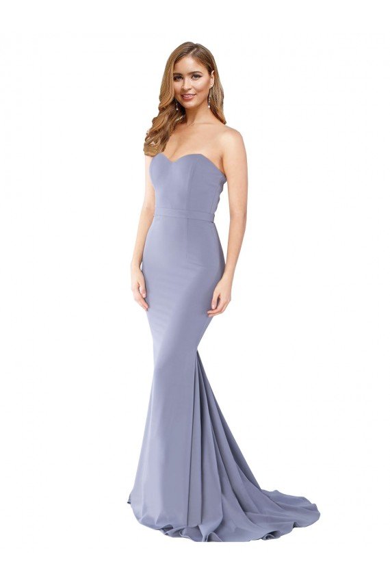 Long Strapless Sweetheart Sweep Train Formal Crepe Bridesmaid Dress / Prom Dress with Low Back Essex