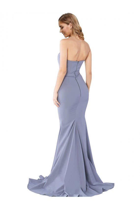 Long Strapless Sweetheart Sweep Train Formal Crepe Bridesmaid Dress / Prom Dress with Low Back Essex