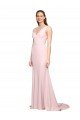 Deep V-Neckline and Back Long Sweep Train Crepe Bridesmaid Dress / Prom Dress with Shoulder Straps Essex