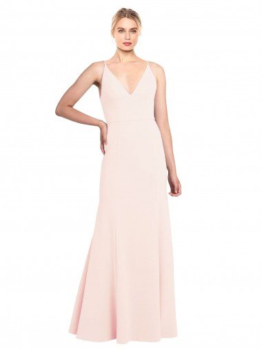 Slim A-Line V-Neck Long Stretch Formal Crepe Bridesmaid Dress / Prom Dress with V-Back Essex