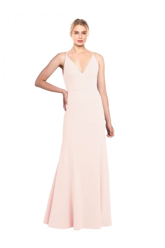 Slim A-Line V-Neck Long Stretch Formal Crepe Bridesmaid Dress / Prom Dress with V-Back Essex
