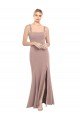 Square Neck Fit and Flare Long Stretch Crepe Bridesmaid Dress / Prom Dress with Side Slit Essex