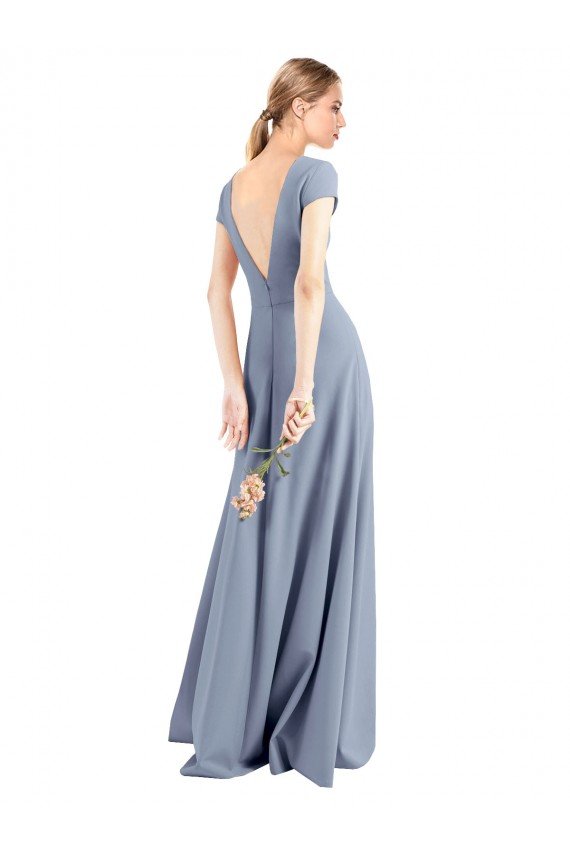 Plunging V-Neck Cap Sleeves Stretch Crepe Bridesmaid Dress / Prom Dress with Front Slit Essex