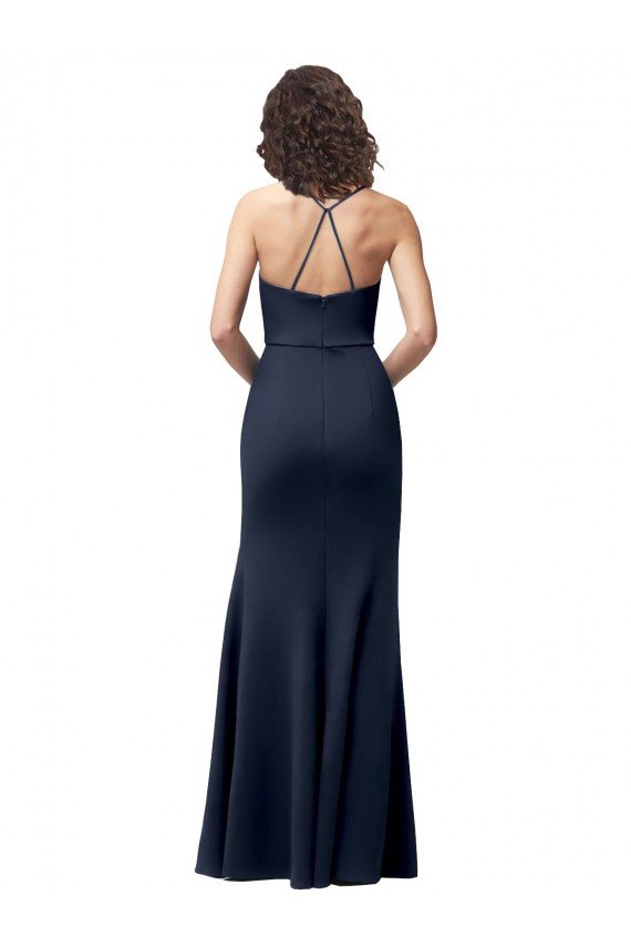 Sweetheart Fit and Flare Stretch Formal Crepe Bridesmaid Dress / Prom Dress with Side Slit and Strappy Back Essex