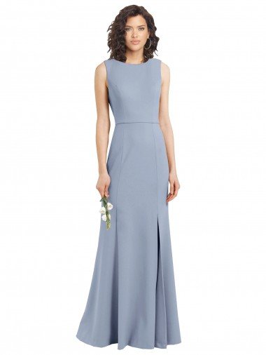 Boat Neckline and Sleek Fit and Flare Crepe Bridesmaid Dress with Keyhole Back Essex