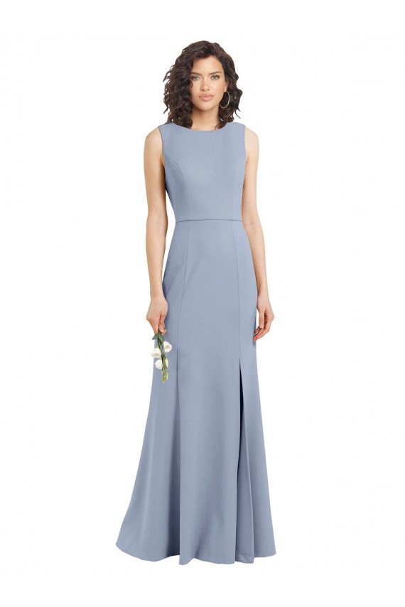 Boat Neckline and Sleek Fit and Flare Crepe Bridesmaid Dress with Keyhole Back Essex