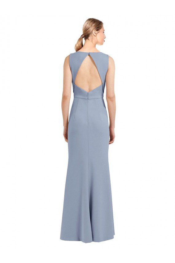 Boat Neckline and Sleek Fit and Flare Crepe Bridesmaid Dress with Keyhole Back Essex