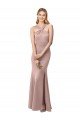 Long Floor Length High Neck Fit and Flare Stretch Crepe Bridesmaid Dress / Prom Dress with Side Slit Essex
