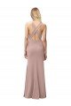 Long Floor Length High Neck Fit and Flare Stretch Crepe Bridesmaid Dress / Prom Dress with Side Slit Essex