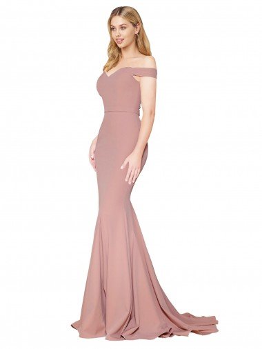 Off the Shoulder Sweetheart Long Sweep Train Formal Crepe Bridesmaid Dress / Prom Dress Essex