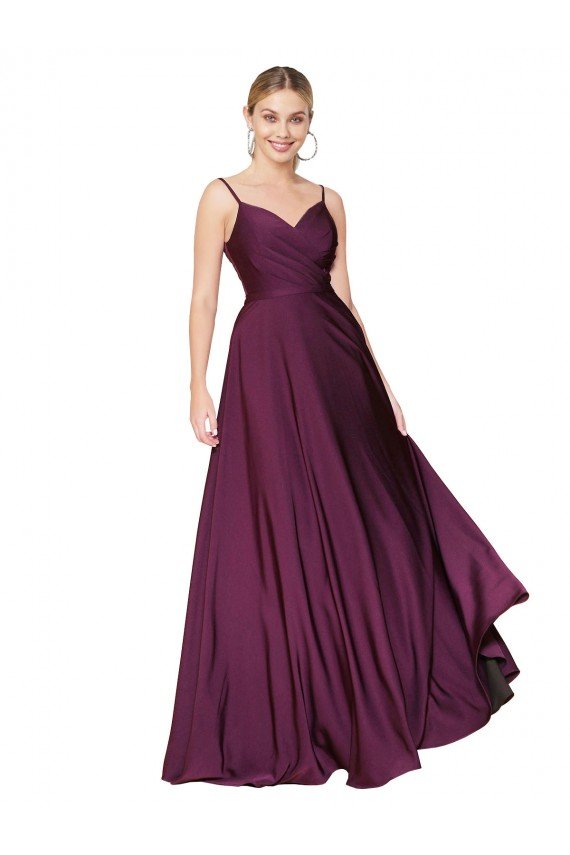 High Neck Spaghetti Straps Long V-Back Formal Crepe Bridesmaid Dress / Prom Dress Essex