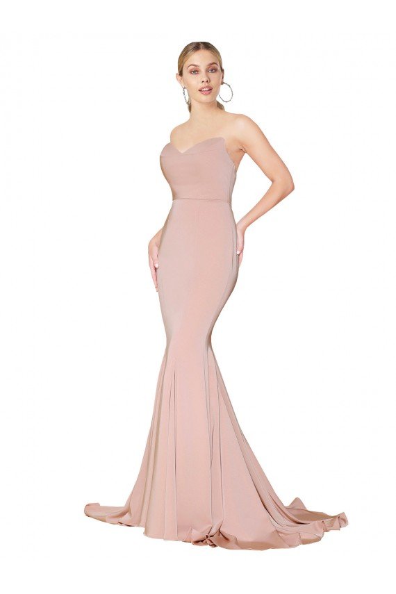 Sweep Train Sweetheart Long Mermaid Formal Crepe Bridesmaid Dress / Prom Dress Low Back Essex