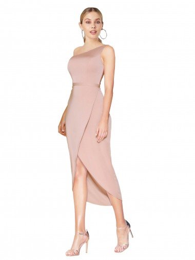 Knee Length One Shoulder Formal Crepe Short Wrap Bridesmaid Dress / Prom Dress Essex