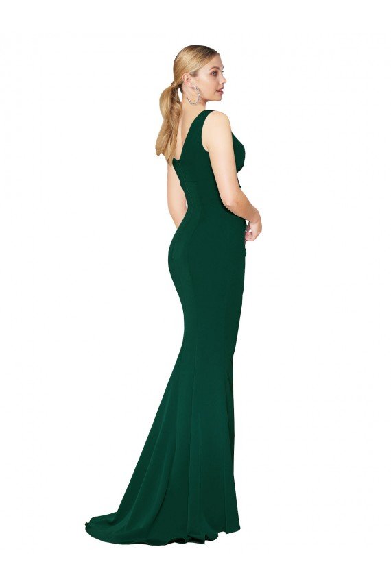 V-Neck Floor Length Long Formal Crepe Mermaid Bridesmaid Dress / Prom Dress Essex