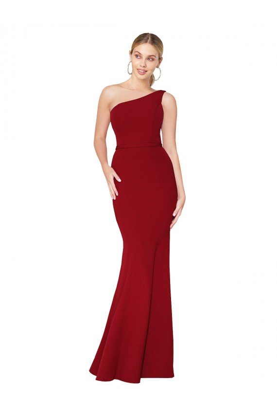 One Shoulder Long High Neck Sleeveless Mermaid Formal Crepe Bridesmaid Dress / Prom Dress Essex