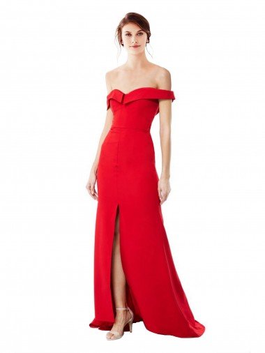 Off the Shoulder Chapel Train Formal Crepe Bridesmaid Dress / Prom Dress with Thigh-High slit Essex