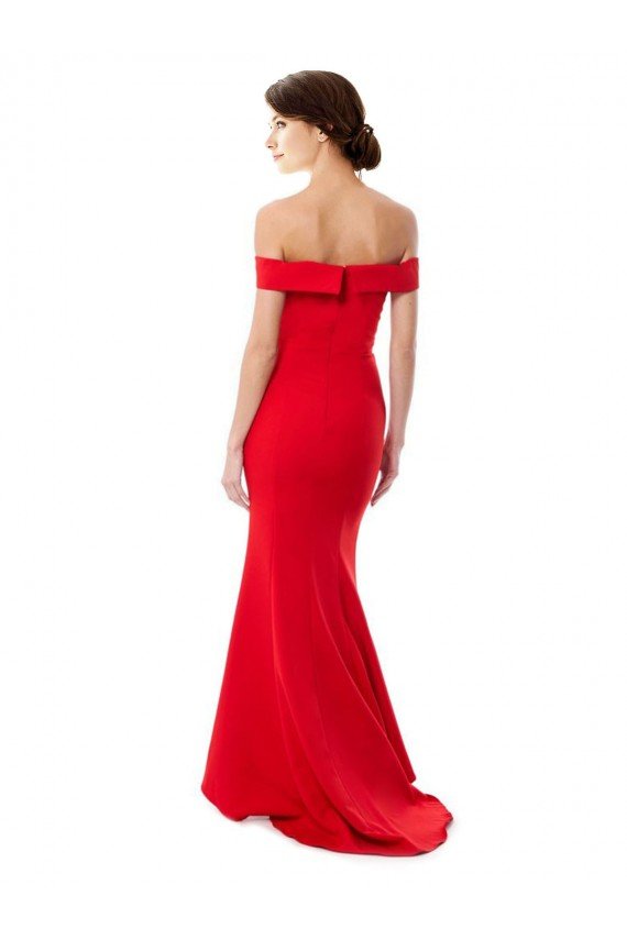 Off the Shoulder Sweetheart Maxi Formal Crepe Bridesmaid Dress / Prom Dress With Thigh Split and Train Essex