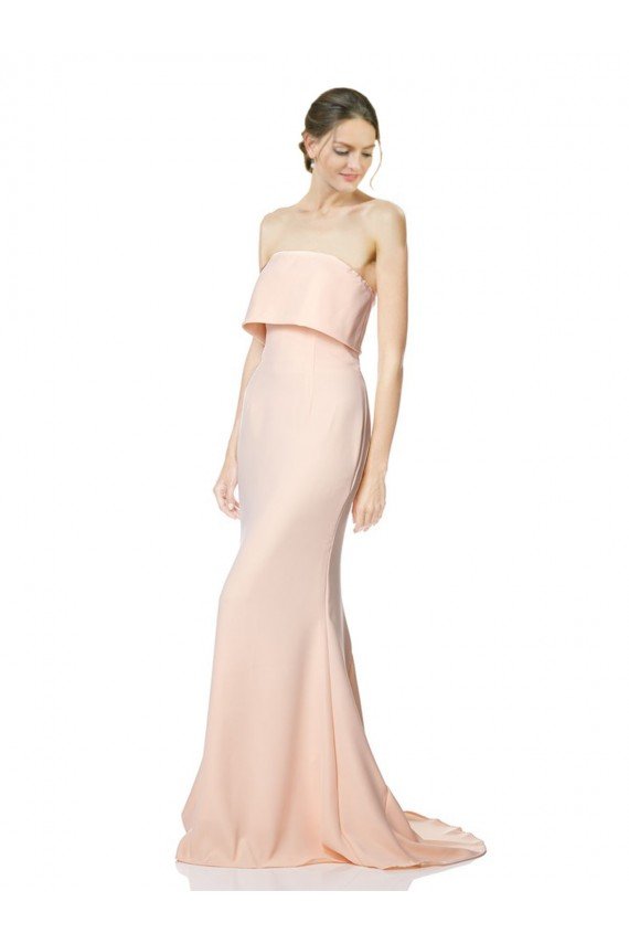 High Neck Strapless Long Formal Crepe Maxi Bridesmaid Dress / Prom Dress with Overlay Essex