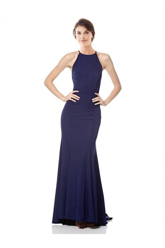 High Neck Fishtail Formal Crepe Bridesmaid Dress / Prom Dress with Open Back Detail Essex