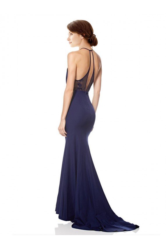 High Neck Fishtail Formal Crepe Bridesmaid Dress / Prom Dress with Open Back Detail Essex