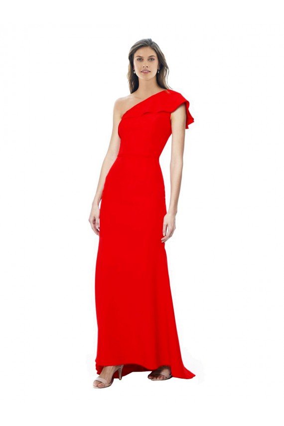 High Neck Ruffle Frill One Shoulder Maxi Formal Crepe Bridesmaid Dress / Prom Dress Essex