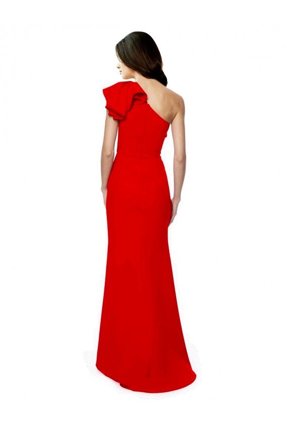 High Neck Ruffle Frill One Shoulder Maxi Formal Crepe Bridesmaid Dress / Prom Dress Essex