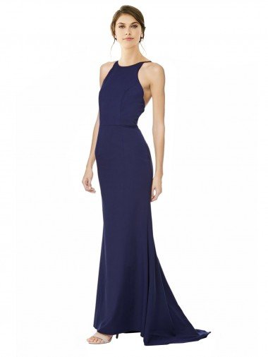Fishtail High Neck Maxi Formal Crepe Bridesmiad Dress with Strappy Back Detail Essex