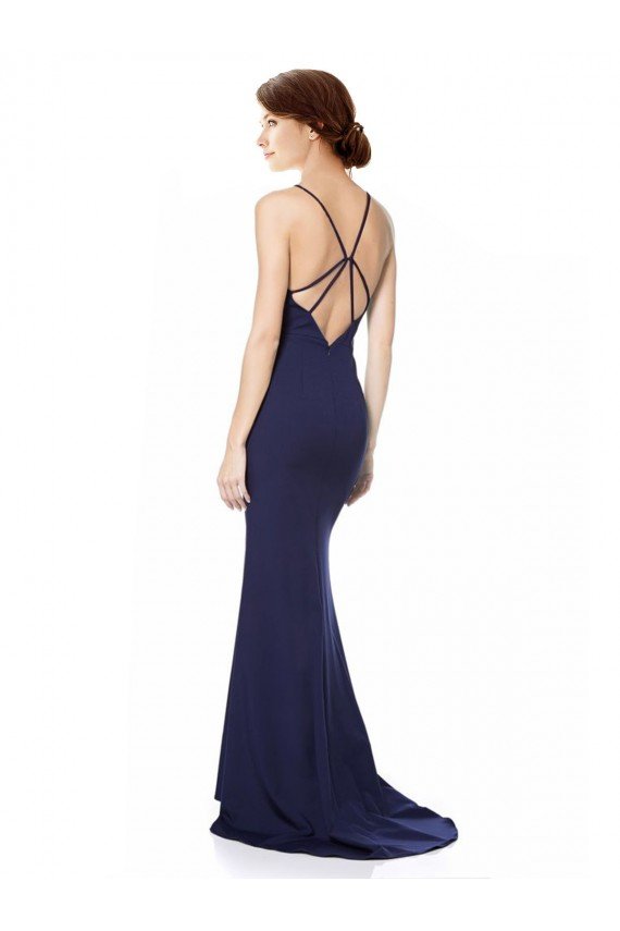 Fishtail High Neck Maxi Formal Crepe Bridesmiad Dress with Strappy Back Detail Essex