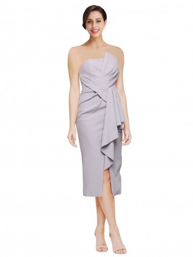Short Cocktail Length Strapless Formal Crepe Bridesmaid Dress / Prom Dress with Ruffles Essex
