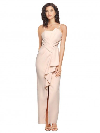 Long Full Length Ruffles Strapless Low Back Crepe Bridesmaid Dress / Prom Dress with Straps Essex