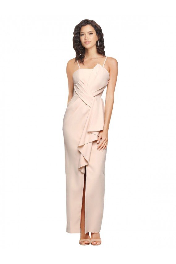 Long Full Length Ruffles Strapless Low Back Crepe Bridesmaid Dress / Prom Dress with Straps Essex