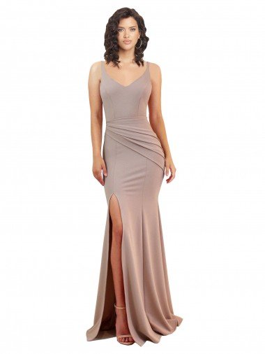 Fishtail Shape V-Neck Formal Crepe Bridesmaid Dress / Prom Dress with Slit Essex