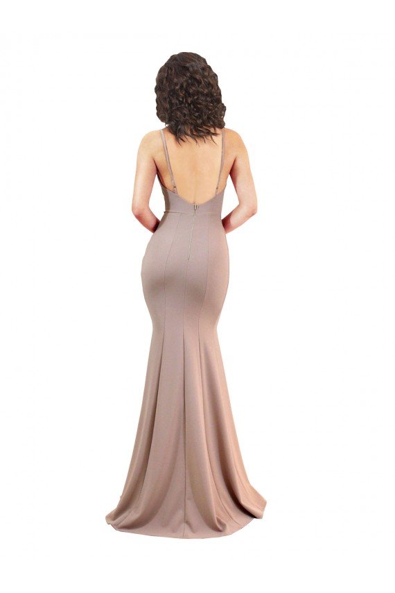 Fishtail Shape V-Neck Formal Crepe Bridesmaid Dress / Prom Dress with Slit Essex