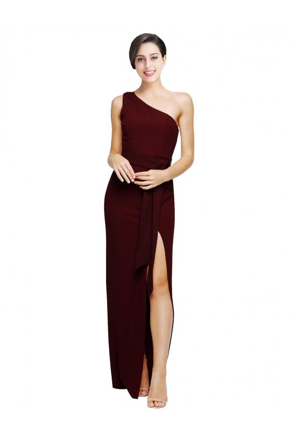 One Shoulder Sheath Formal Crepe Bridesmaid Dress / Prom Dress with High Side Split Essex
