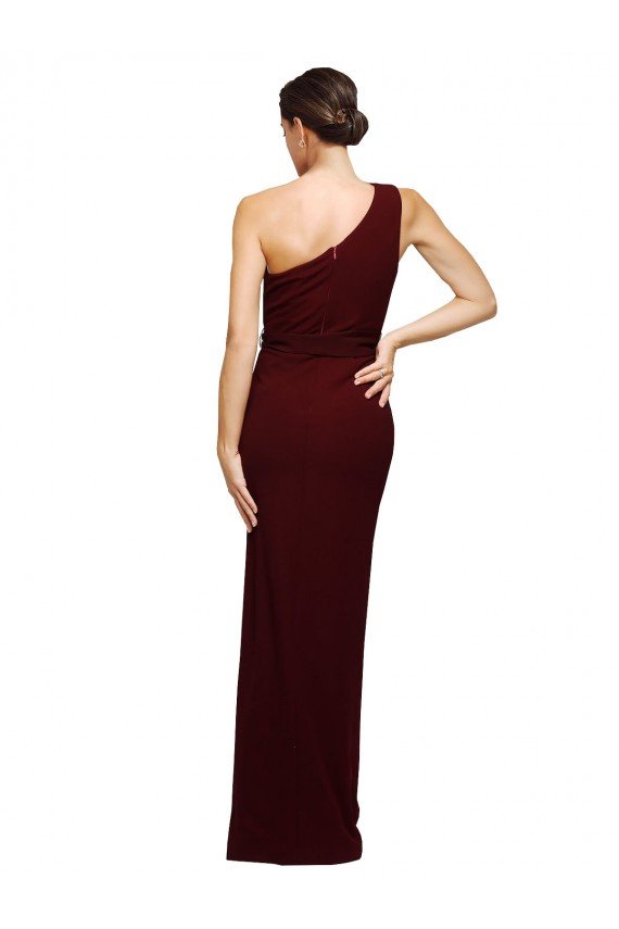 One Shoulder Sheath Formal Crepe Bridesmaid Dress / Prom Dress with High Side Split Essex