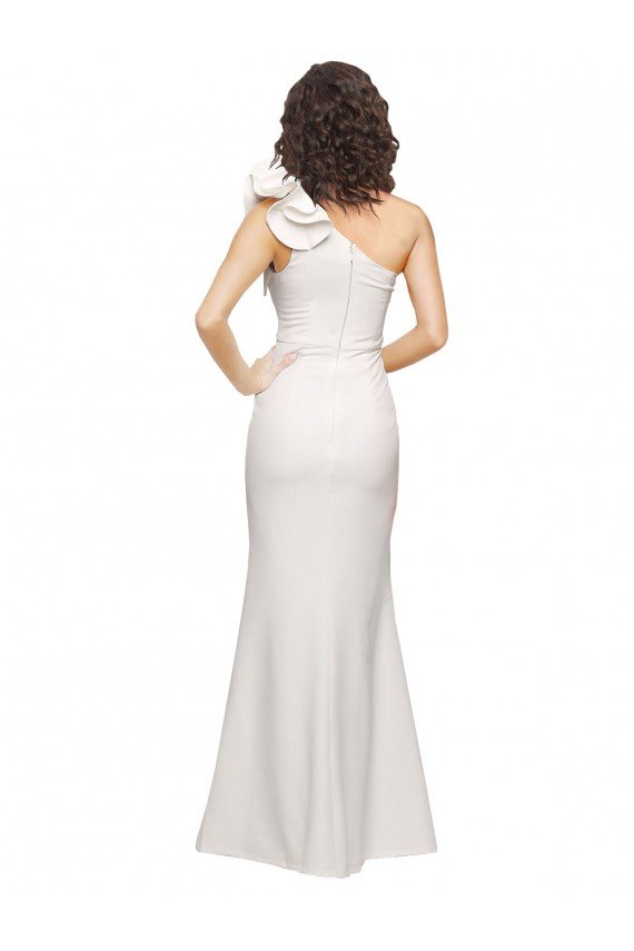 One Shoulder Long Full Length Formal Crepe Bridesmaid Dress / Prom Dress with Ruffles and Side Split Essex