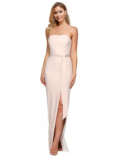 Full Length Low Back Strapless Formal Crepe Bridesmaid Dress / Prom Dress with Thigh High Side Split Essex