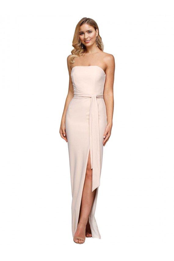Full Length Low Back Strapless Formal Crepe Bridesmaid Dress / Prom Dress with Thigh High Side Split Essex