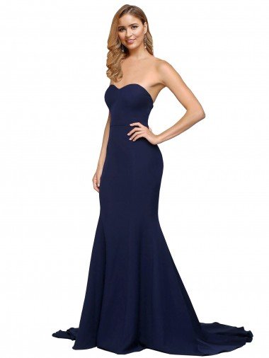 Fit and Flare Sweetheart Long Formal Crepe Bridesmaid Dress / Prom Dress with Sweep Train Essex