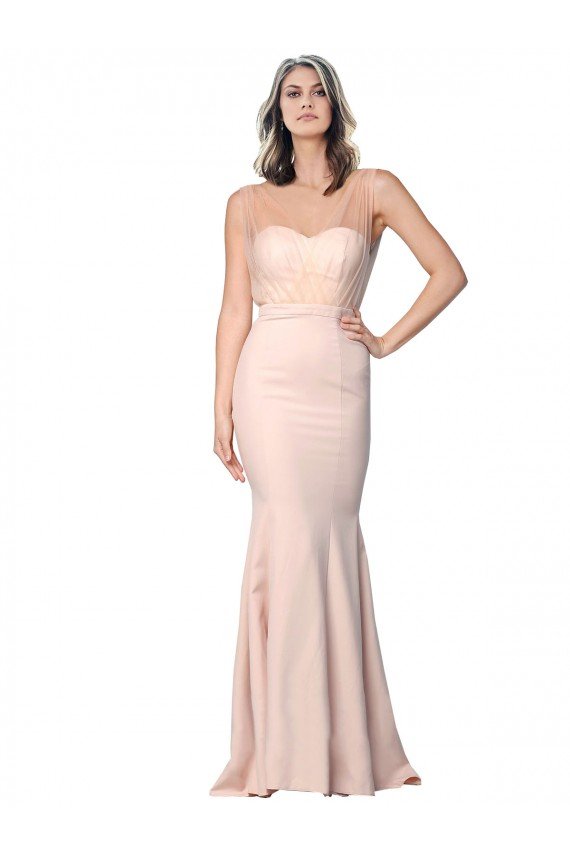 Full Length Sweetheart Formal Crepe Bridesmaid Dress / Prom Dress with Tulle Overlay Essex