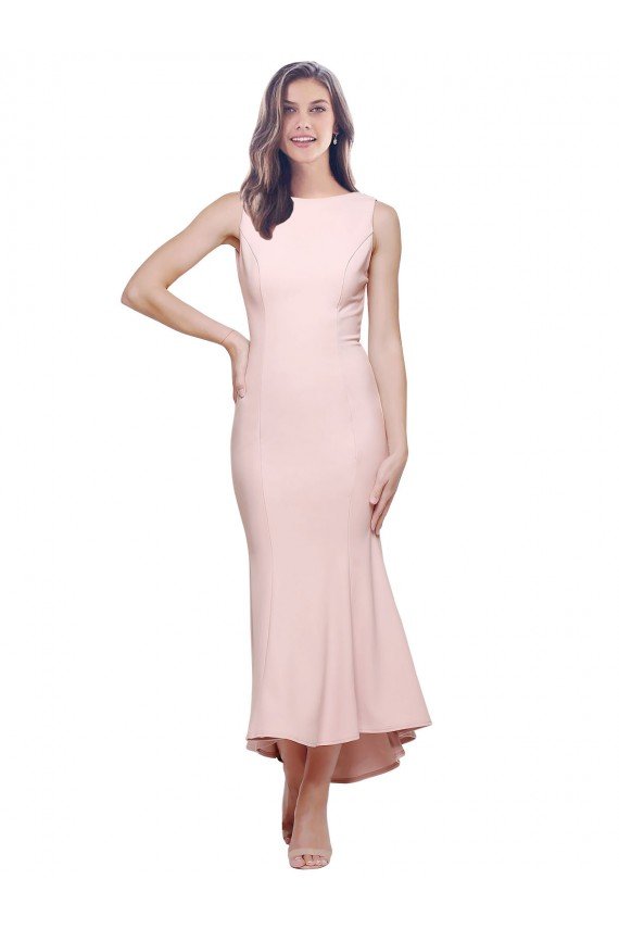 High Neck Low V-Back Cocktail Midi Length Formal Crepe Bridesmaid Dress / Prom Dress Essex