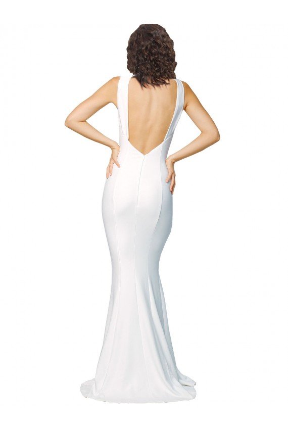 High Neck Low V-Back Long Formal Crepe Bridesmaid Dress / Prom Dress Essex