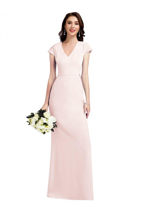 Cap Sleeve A-Line Formal Crepe Bridesmaid Dress / Prom Dress with Pockets Essex