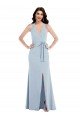 Open Back Halter Maxi Formal Crepe Bridesmaid Dress / Prom Dress with Draped Bow Essex