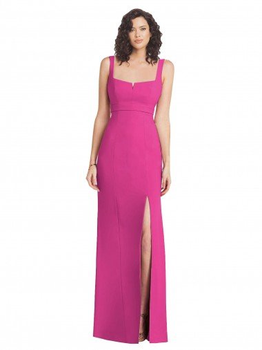 Wide Strap Notch Empire Waist Bridesaid Dress with Front Slit Essex